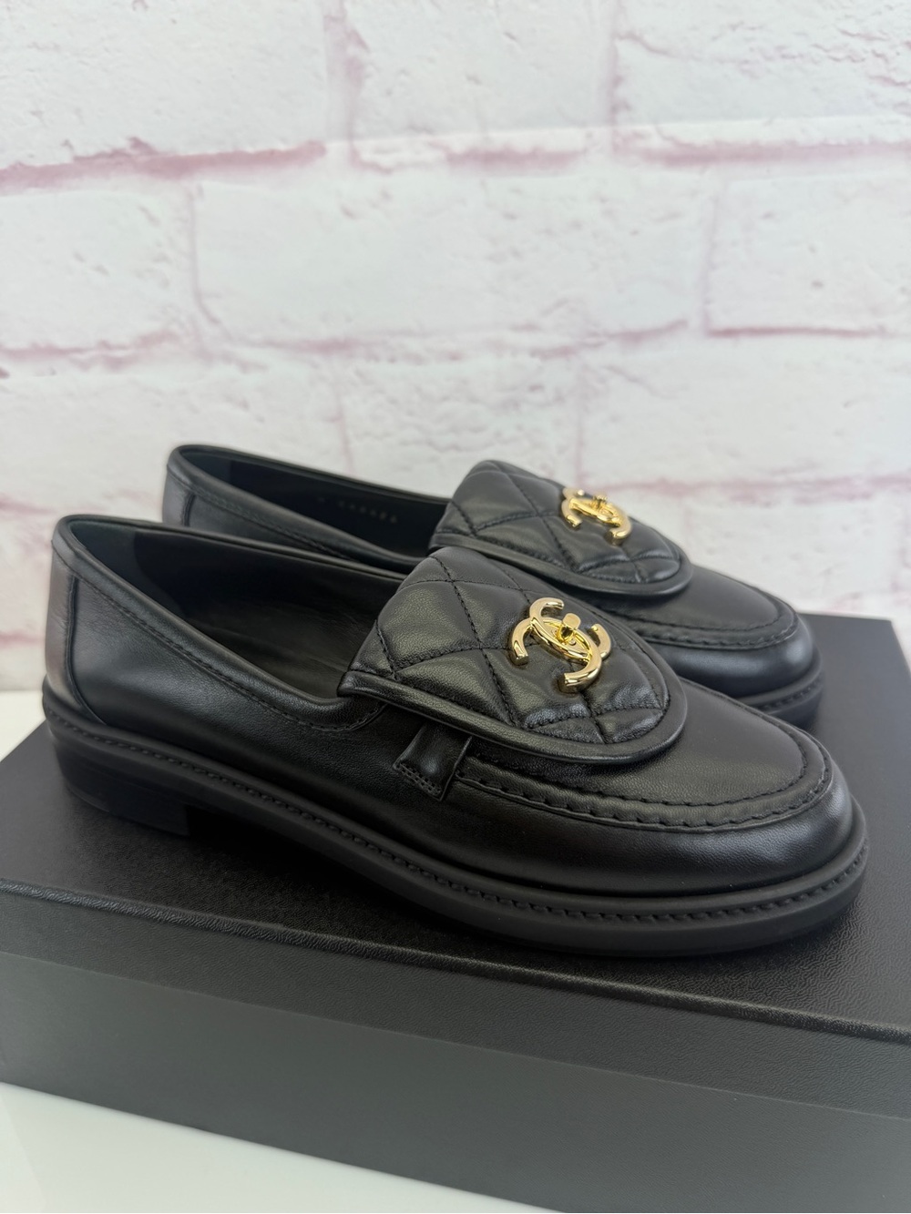 Chanel Lambskin Quilted CC Turnlock Loafers 36.5 Black NIB